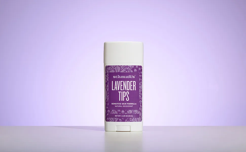 Schmidt's Natural Deodorant for Sensitive Skin - Lavender Tips, 3.25 ounces. Stick for Women and Men - Schmidt