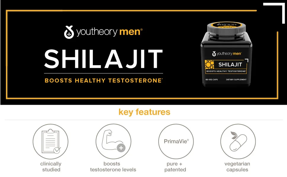 Youtheory Mens Shilajit Advanced, Black, 60 Count Shilajit 60 Count (Pack of 1) - Shilajit Header