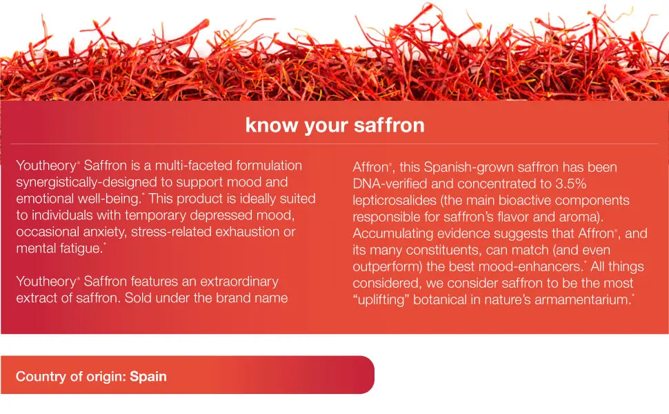 Youtheory Saffron Advanced with Rhodiola, 60 Count (1 Bottle) - Panel 2