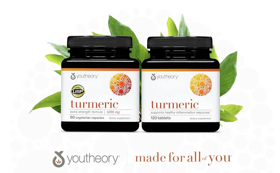Youtheory Turmeric Curcumin Supplement with Black Pepper BioPerine, Powerful Antioxidant Properties for Joint & Healthy Inflammation Support, 60 Capsules Extra-Strength (60 Count) - Turmeric Extra Strength 60 ct Footer