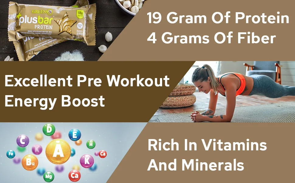 Greens+ Plusbar Protein Natural | Gluten Free Whey Protein Bar | Organic Greens | Non GMO | 12 Bars Protein Natural 2 Ounce - greens+