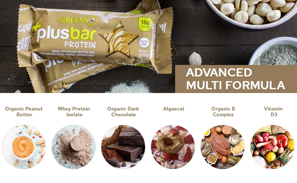 Greens+ Plusbar Protein Natural | Gluten Free Whey Protein Bar | Organic Greens | Non GMO | 12 Bars Protein Natural 2 Ounce - plusbar