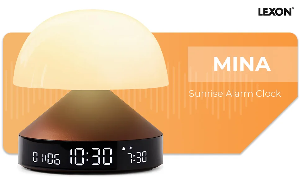 Lexon Mina sunrise alarm clock - including alarm light and sunset simulation - wireless and rechargeable - Bronze - banner 1
