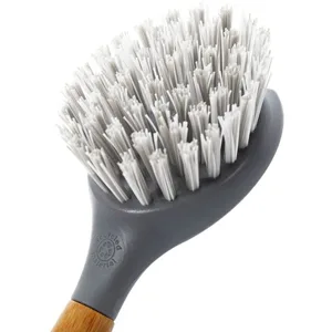 Full Circle Tenacious C Cast Iron Brush and Scraper with Bamboo Handle – Skillet Scrubber with Tough Nylon Bristles, Grey, One Size, Gray - cast iron brush