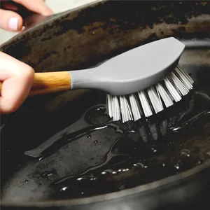Full Circle Tenacious C Cast Iron Brush and Scraper with Bamboo Handle – Skillet Scrubber with Tough Nylon Bristles, Grey, One Size, Gray - tenacious c cast iron brush