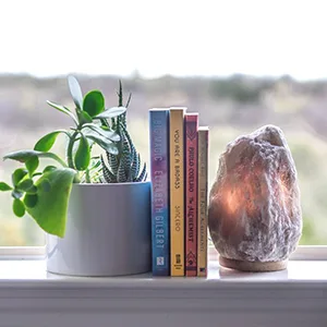 Himalayan Crystal Salt Desk Table Lamp Natural Light Marble-Tone Grey Wood Base, Light Bulb Included Gray - Evolution Salt Himalayan Crystal Salt Desk Table Lamp Natural Light Marble-Tone Grey Wood Base,