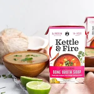 KETTLE & FIRE Thai Curry Soup With Bone Broth, 16.9 OZ 1.05 Pound (Pack of 1) - broth soup
