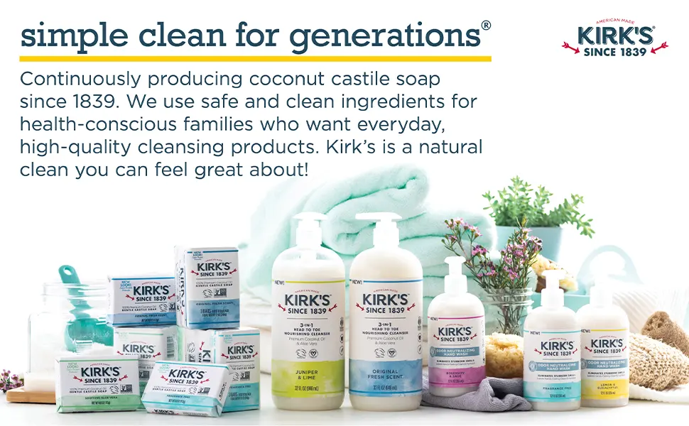 Odor-Neutralizing Clean Hand Soap by Kirk’s | Castile Liquid Soap Pump Bottle | Moisturizing & Hydrating Kitchen Hand Wash | Lemon & Eucalyptus Scent | 12 Fl Oz. Bottle Lemon & Eucalyptus 12 Ounce - natural clean simple ingredients castile soap vegetable based oils gentle unscented fragrance free