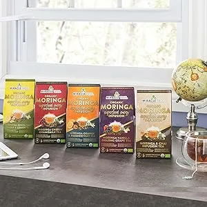 Miracle Tree's Moringa Energy Tea - Cherry Chamomile Tea | Super Caffeinated Blend | Healthy Coffee Alternative, Perfect for Focus | Organic Certified & Non-GMO | 16 Pyramid Sachets Cherry Chamomile 16 Count (Pack of 1) - Energy Tea, Pyramid Tea, Moringa Tea, Moringa Infusion, Healthy Coffee Alternative