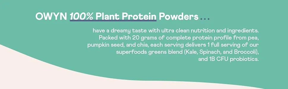 OWYN Only What You Need Plant-Based Protein Powder, Smooth Vanilla, 1.05 lbs 1.05 Pound (Pack of 1) - 20g Protein Powder, CFU Probiotics spinach greens blend superfood pea protein omega 3 fatty acids