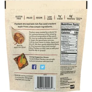 Doctor In The Kitchen Flackers Organic Flax Seed Crackers, Tomato Basil, 5 Ounce - product information 2