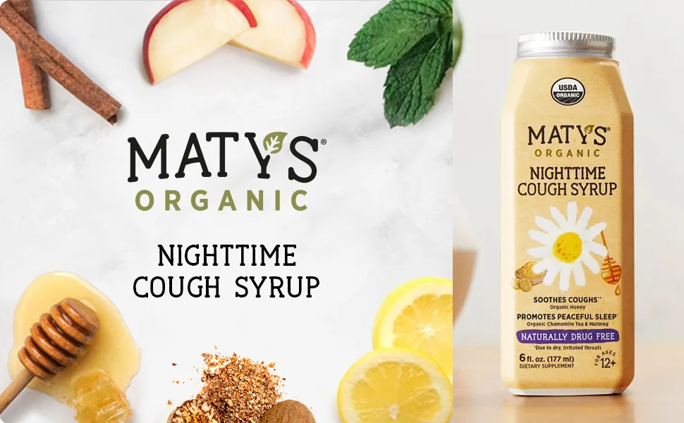 Maty's Organic Nighttime Cough Syrup, Made with Organic Honey, Chamomile & Nutmeg - 6 fl oz. - Maty