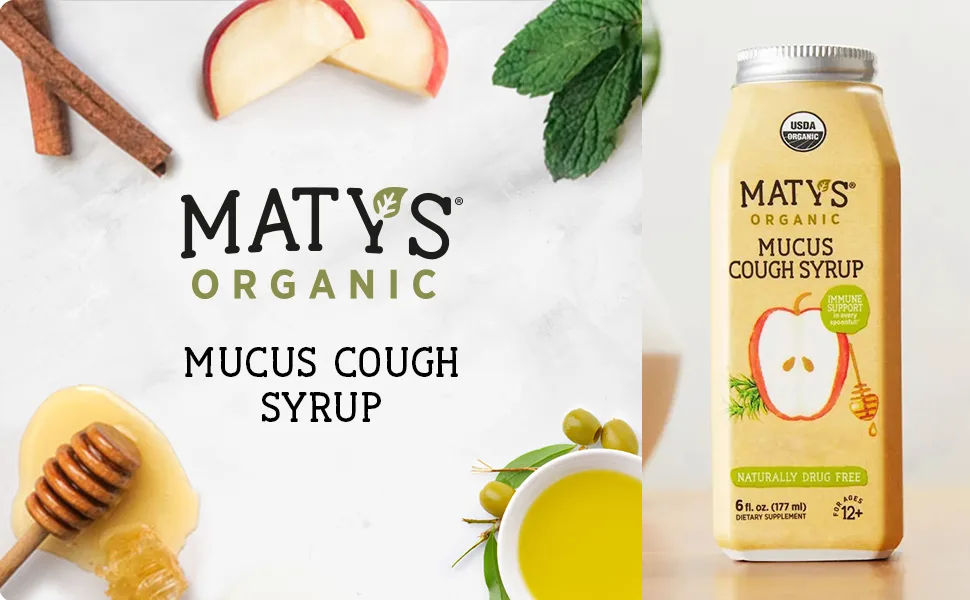 Maty's Organic Mucus Cough Syrup, Made with Organic Honey, Thyme & Ginger - 6 fl oz. - Maty