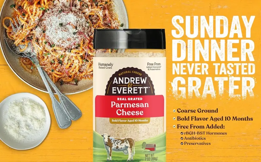 Andrew & Everett Hormone Free Grated Parmesan Cheese, 7 oz container 7 Ounce (Pack of 1) - Parmesan Cheese