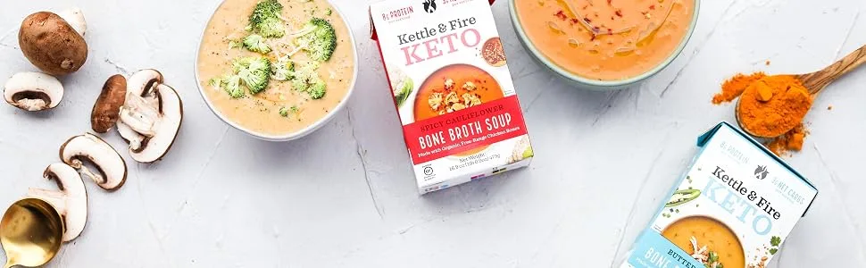 KETTLE & FIRE Broccoli Cheddar Soup with Bone Broth, 16.9 OZ 1.05 Pound (Pack of 1) - broth and bone broth and soup