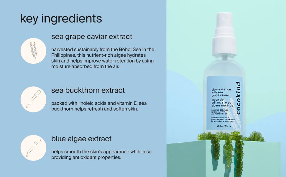 Cocokind Glow Essence with Sea Grape Caviar | Face Mist for Hydration | Improves Water Retention | 2 oz - key ingredients