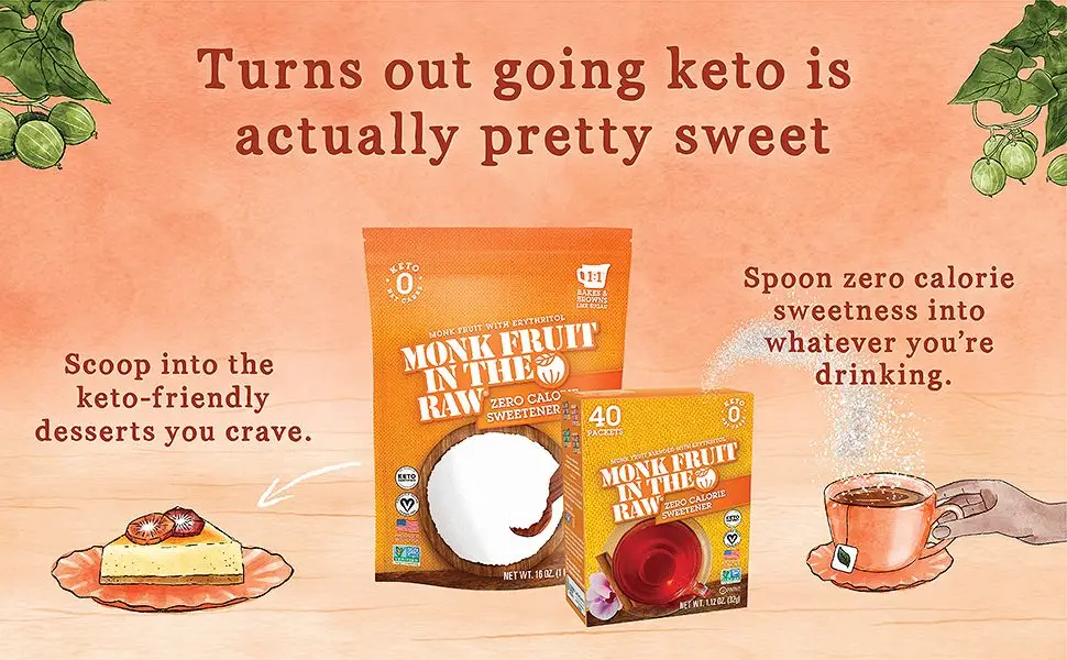 MONK FRUIT IN THE RAW, Keto-Certified Zero Calorie Sweetener Packets 40 Count Box (1 Pack) 40 Count (Pack of 1) - Monk Fruit In The Raw