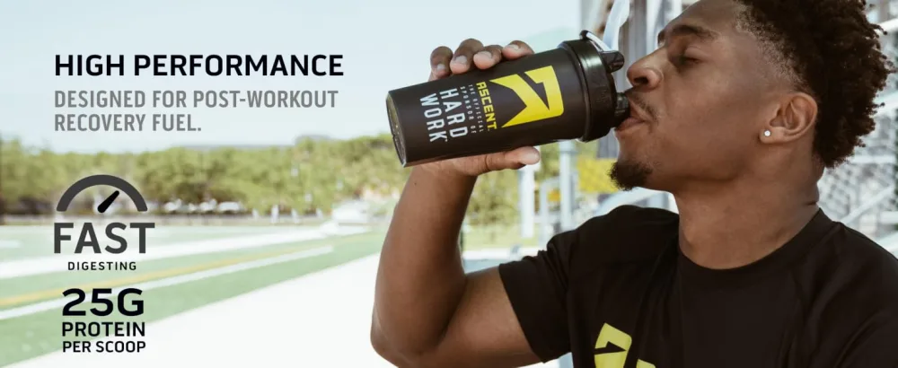 Ascent 100% Whey Protein Powder - Post Workout Whey Protein Isolate, Zero Artificial Flavors & Sweeteners, Gluten Free, 5.5g BCAA, 2.6g Leucine, Essential Amino Acids, Chocolate 2 lb - Whey protein powder