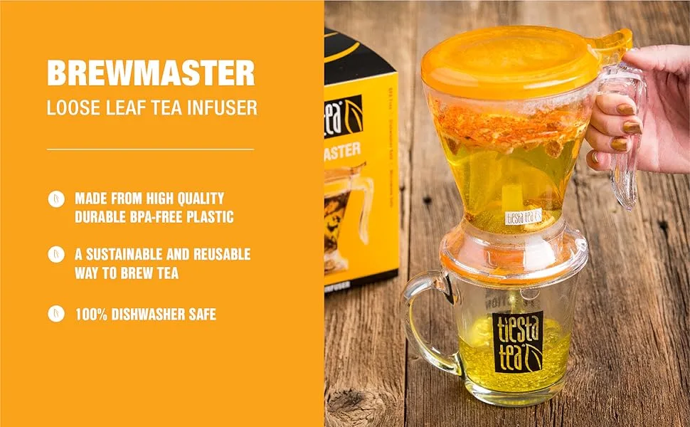 Tiesta Tea - Brewmaster Tea Infuser, 16 Ounce Tea Steeper, BPA Free, Large Tea Strainer with Fine Mesh, Bottom Dispensing, Microwave & Dishwasher Safe, Reusable Tea Filter with Lid - Loose Leaf Tea Brewing Accessory Brewmaster Reusable Brew Infuser Premium Utility Dish-Washer Safe
