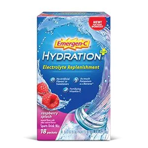 Emergen-C Hydration+ Sports Drink Mix With Vitamin C (18 Count, Raspberry Flavor), Electrolyte Replenishment, 0.33 Ounce Powder Packets Raspberry 0.33 Ounce (Pack of 18) - Raspberry Splash