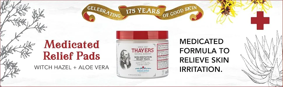 THAYERS Camphor Pain Relieving Pads, Clear/White, Witch Hazel, 60 Count (Pack of 1), Packaging May Vary Medicated 60 Count (Pack of 1) - 175 Med Pads