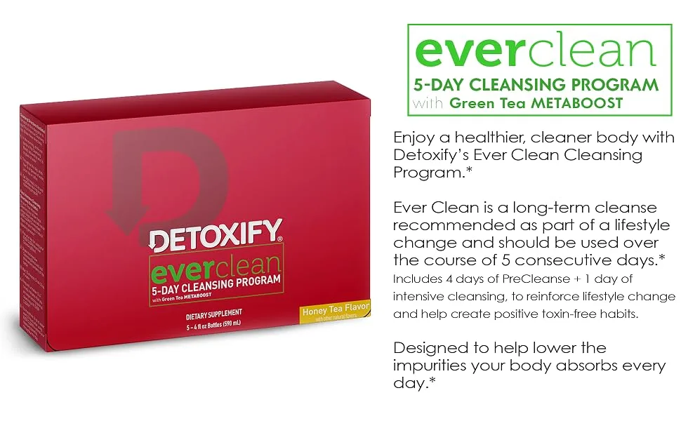 Detoxify Ever Clean Cleansing Program – Honey Tea Flavor – (5) x 4oz bottles | Professionally Formulated 5-Day Longer Term Cleansing Solution | Enhanced With Green Tea, Vitamins & Minerals - product information 4