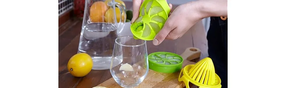 Full Circle Lemon Drops Citrus Ice Cube Infusion Set with Reamer and Silicone Trays, 3-piece Set 3-pack - citrus water;citrus ice cube;silicone ice cube trays
