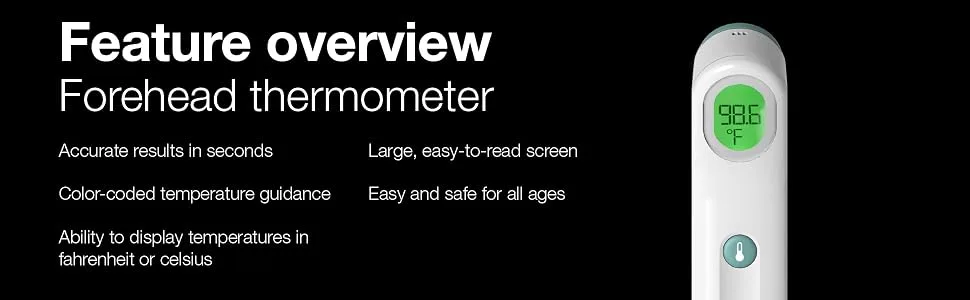 Braun Forehead Thermometer -  Digital Thermometer with Professional Accuracy and Color Coded Temperature Guidance - Thermometer for Adults, Babies, Toddlers and Kids - overview