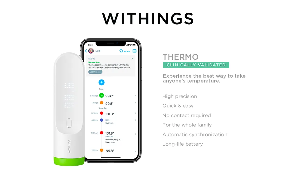 Withings Thermo – Smart Temporal Thermometer, No Contact, Suitable for Baby, Infant, Toddler & Adults, FSA- Eligible New version - banner