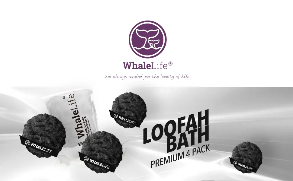Loofah Sponge Bath Sponge for Women Men 4 Pack (Black Rough Surface) - shower puff 4 pack