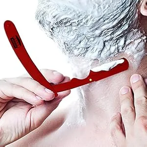 Utopia Care Professional Barber Straight Edge Razor Safety with 100-Pack Derby Blades - 100 Percent Stainless Steel (Red) - beard razors