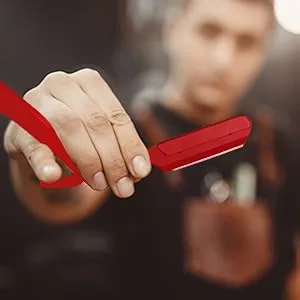 Utopia Care Professional Barber Straight Edge Razor Safety with 100-Pack Derby Blades - 100 Percent Stainless Steel (Red) - Safe grip