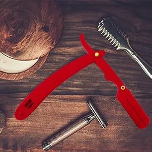 Utopia Care Professional Barber Straight Edge Razor Safety with 100-Pack Derby Blades - 100 Percent Stainless Steel (Red) - Sharp razors
