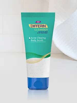 Differin Body Scrub with Salicylic Acid Acne Clearing Improves Tone and Texture Prone Skin on Back Shoulders and Chest, 8 Oz - scrub