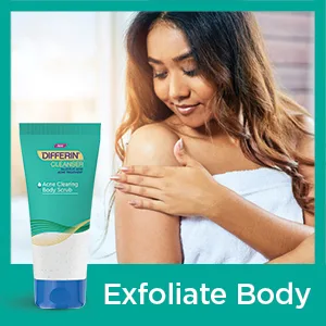 Differin Body Scrub with Salicylic Acid Acne Clearing Improves Tone and Texture Prone Skin on Back Shoulders and Chest, 8 Oz - scrub how to use