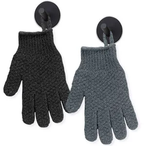 Evridwear Exfoliating Dual Texture Bath Gloves for Shower, Spa, Massage and Body Scrubs, Dead Skin Cell Remover, Gloves with Hanging Loop (1 Pair Gray Heavy Glove) - exfoliating gloves