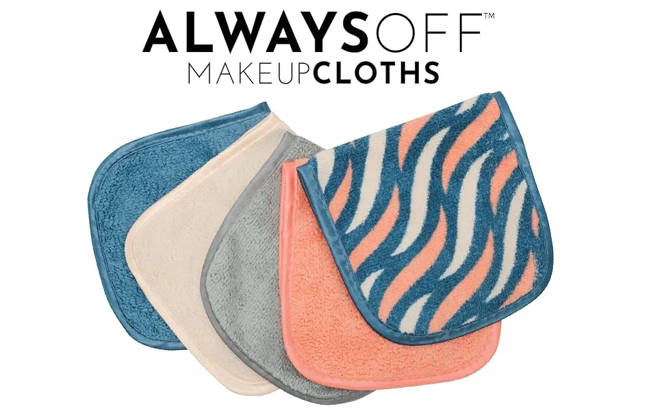 S&T INC. Always Off Reusable Makeup Remover cloths, 6” X 12”, Solid And Print, 5 Pack 5 Count (Pack of 1) Waves - waves