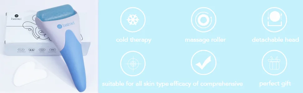 BAIMEI Ice Roller and Gua Sha for Face & Eye Puffiness Relief, Cooling Face Roller Skin Care Face Massager Blue and White - ice roller is convenient to use
