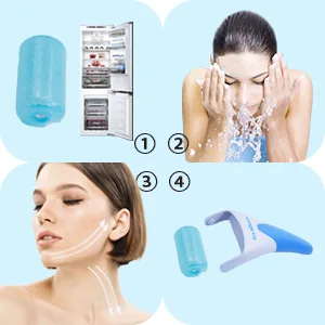 BAIMEI Ice Roller and Gua Sha for Face & Eye Puffiness Relief, Cooling Face Roller Skin Care Face Massager Blue and White - steps of using ice face roller