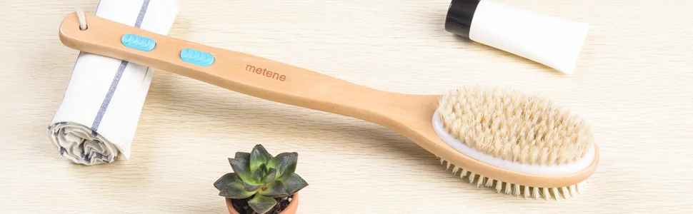 Metene 2 Pack Shower Brush with Soft and Stiff Bristles, Bath Dual-Sided Long Handle Back Scrubber Body Exfoliator for Wet or Dry Brushing 2-PACK - Body Exfoliator