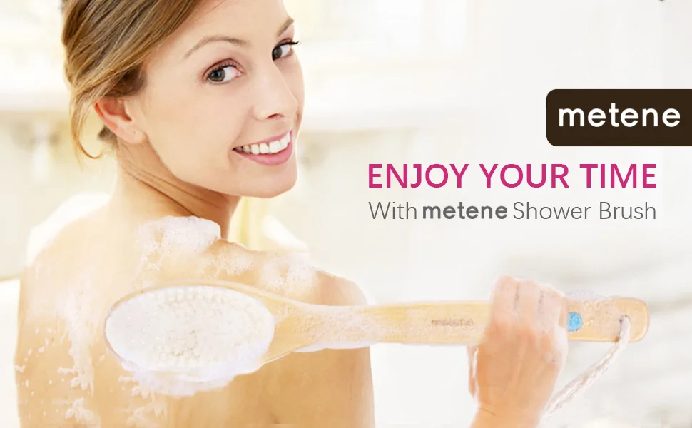 Metene 2 Pack Shower Brush with Soft and Stiff Bristles, Bath Dual-Sided Long Handle Back Scrubber Body Exfoliator for Wet or Dry Brushing 2-PACK - SHOWER BRUSH