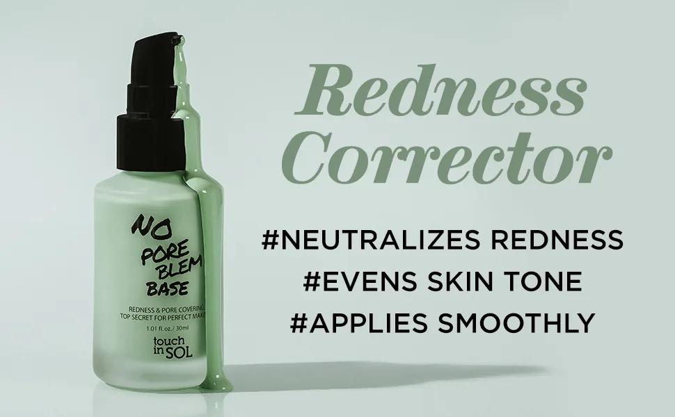 TOUCH IN SOL Redness Correcting Base Primer 1.01 fl.oz. - Pore Minimizing Green Toned Makeup Base - Tone Neutralizing before Foundation - Minimize Rosacea, Redness - No Pore Blem Primer Base Base 30ml 1 Pack - product information 1