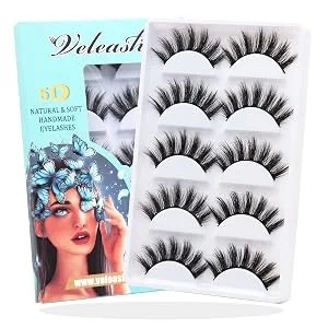 Veleasha Eyelashes Natural Look 5 Pairs Lashes Pack Wispy Fluffy 5D Mink Lashes Faux Eye Lashes | Glam - 3D07-1