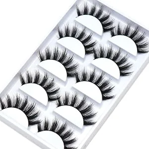 Veleasha Eyelashes Natural Look 5 Pairs Lashes Pack Wispy Fluffy 5D Mink Lashes Faux Eye Lashes | Glam - 3D07-2