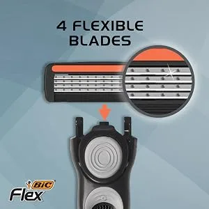 BIC Flex 4 Sensitive Hybrid Men's 4-Blade Disposable Razor, 1 Handle and 4 Cartridges - Pack of 2 (2 Handles and 8 Cartridges) 2 Handles 8 Cartridges - BIC Flex 4 Sensitive Hybrid Men