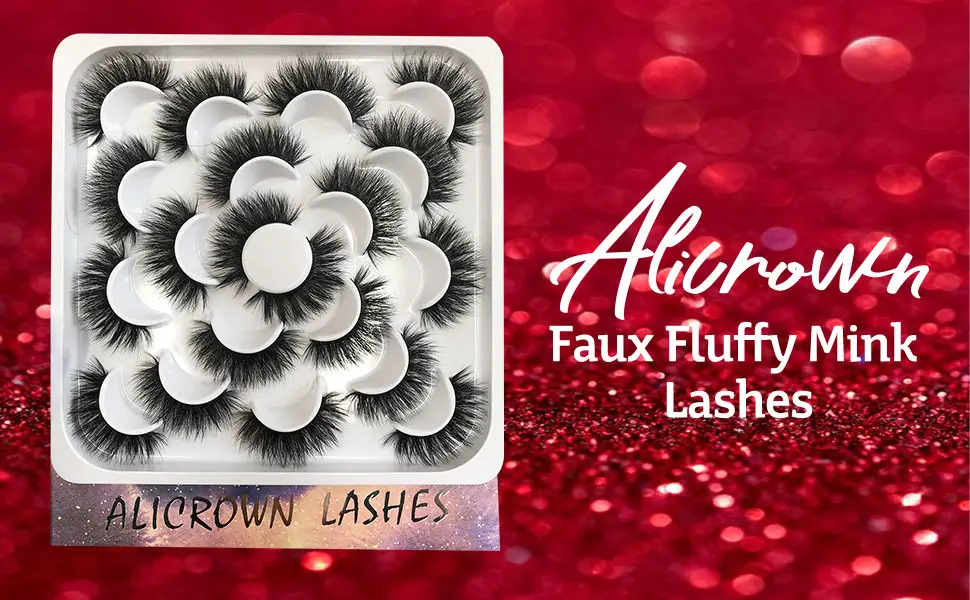 ALICROWN Fluffy Mink Lashes, Faux Eyelashes 3D Volume Lashes Pack Handmade Dramatic Thick Crossed Fake Eyelashes Soft Reusable 10 Pairs - f306-2