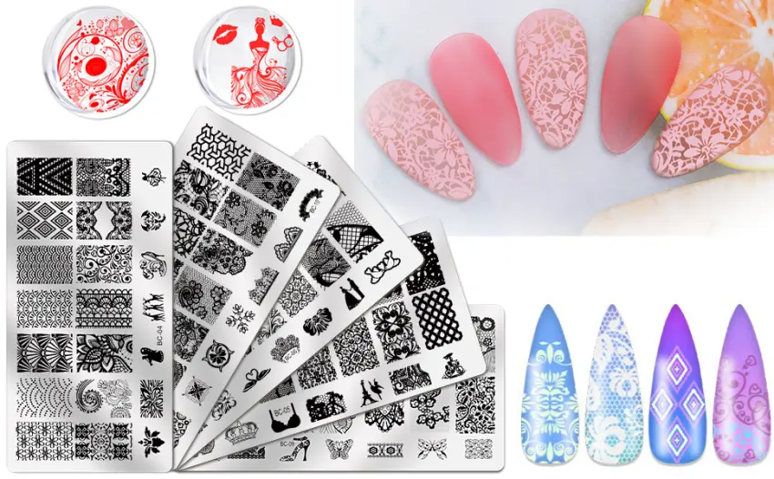 Biutee 5PCS Nail Stamping Plates with Nail Art Stamper Scraper Gift Box Nail Stamp Template Kit Lace Flower Butterfly Nail Stamper Stencil Plates Nail Stamp Plate Kit Nail Image Plate 8 Piece Set - product information 3