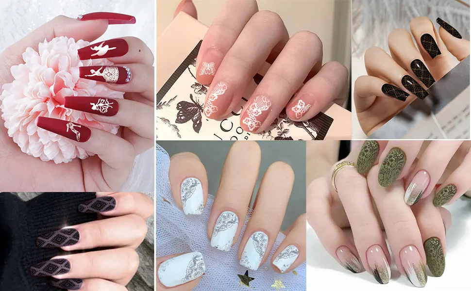 Biutee 5PCS Nail Stamping Plates with Nail Art Stamper Scraper Gift Box Nail Stamp Template Kit Lace Flower Butterfly Nail Stamper Stencil Plates Nail Stamp Plate Kit Nail Image Plate 8 Piece Set - product information 8