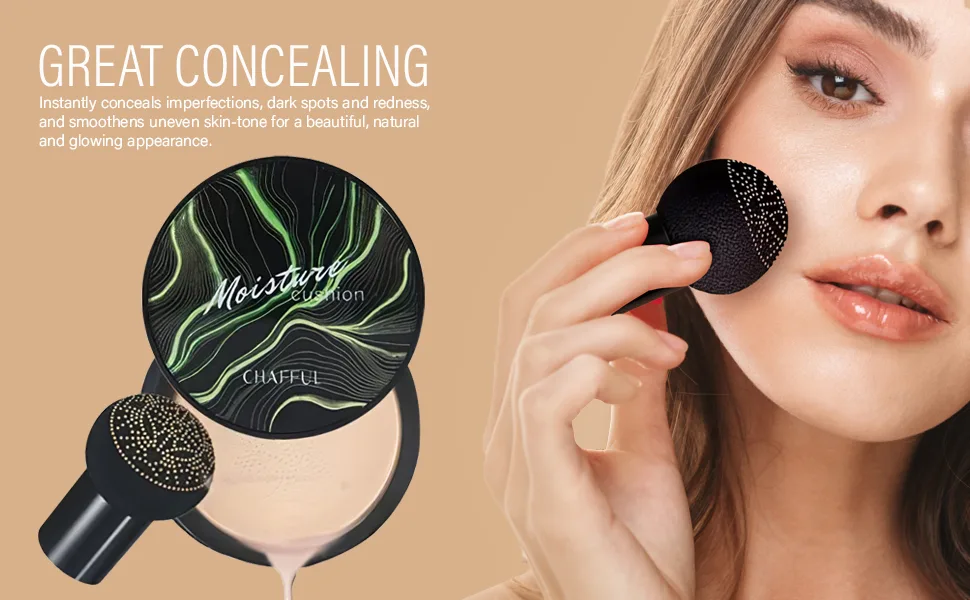 Air Cushion CC Cream BB Cream, Mushroom Head Foundation, Moisturizing Concealer, Bright Makeup Base Long Lasting with Mushroom Makeup Sponge (Romantic) - product information 4
