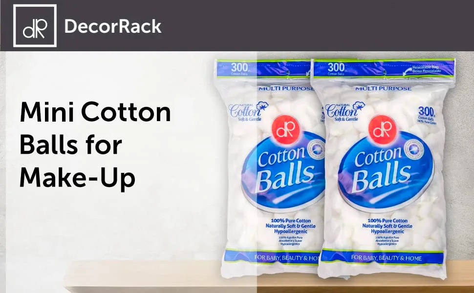 DecorRack 3000 Mini Cotton Balls for Make-Up, Nail Polish Removal, Applying Oil Lotion or Powder, Multi-Purpose Balls Made from 100% Natural Cotton, Soft and Absorbent for Household Needs (3000 Count) - mini cotton balls header